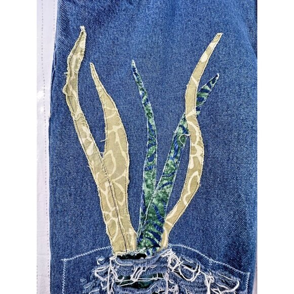 The Scrappy Camper Women Jeans Sz XXL Upcycled Patchwork Boho Festival Peace Out - Picture 4 of 16
